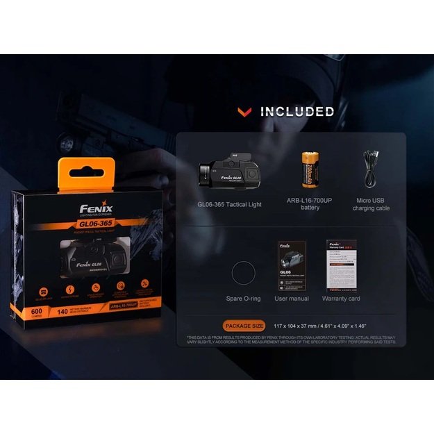 Fenix GL06-365 taktinis žibintuvėlis ant ginklo