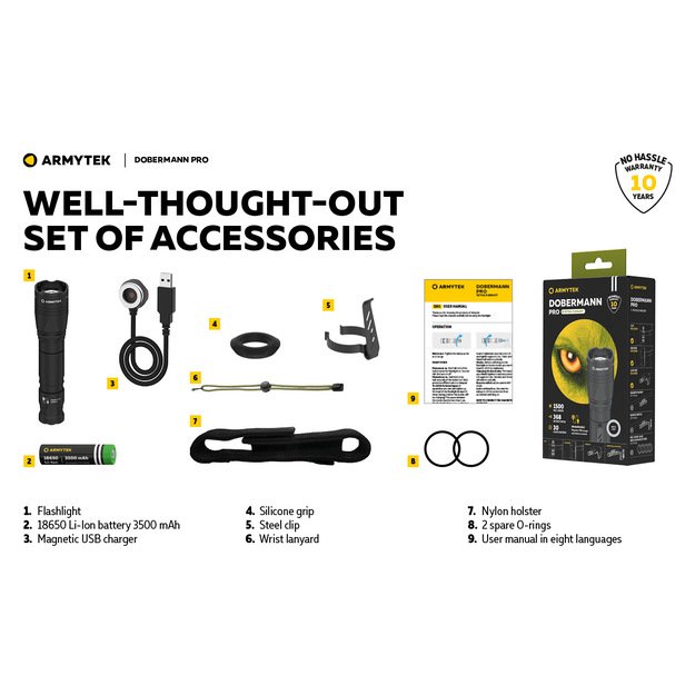 Armytek Dobermann Pro Magnet USB žibintuvėlis, šaltai balta F07501C