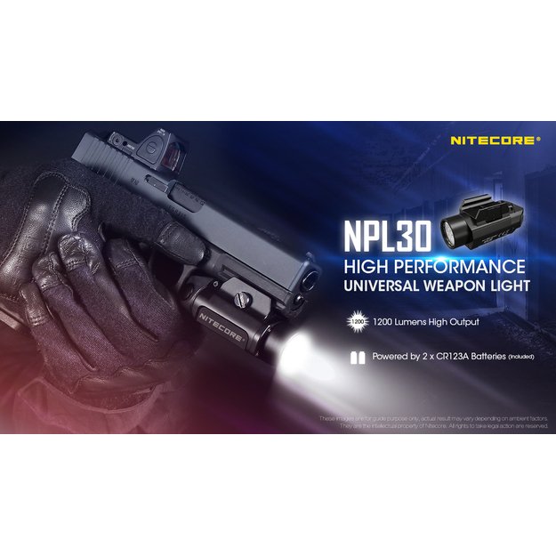 Nitecore NPL30 žibintuvėlis ant ginklo 1200 lm
