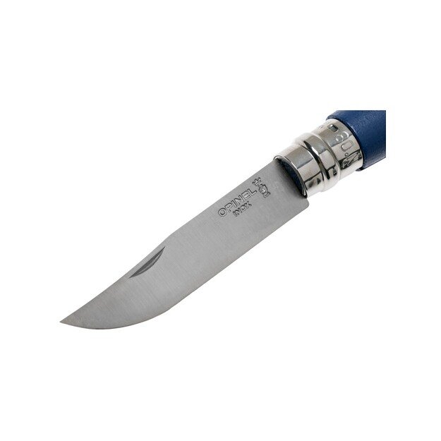 Peilis Opinel Trekking Nr.8 nerūdijančio plieno ašmenimis ir mėlyna rankena