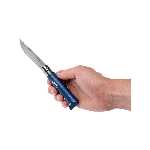 Peilis Opinel Trekking Nr.8 nerūdijančio plieno ašmenimis ir mėlyna rankena