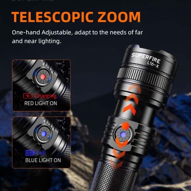 Superfire L16-T focusable flashlight 890lm