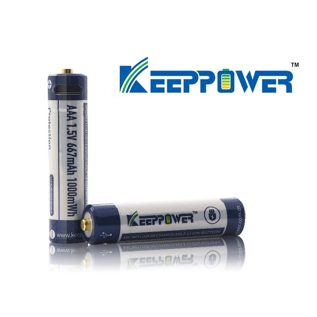 Keeppower AAA 1,5 V 1000 mWh (apie 667 mAh) ličio jonų baterija (įkraunamas per mikro USB) P1044U1 2 vnt.