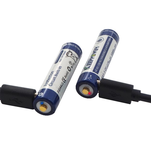 Keeppower AAA 1,5 V 1000 mWh (apie 667 mAh) ličio jonų baterija (įkraunamas per mikro USB) P1044U1 2 vnt.