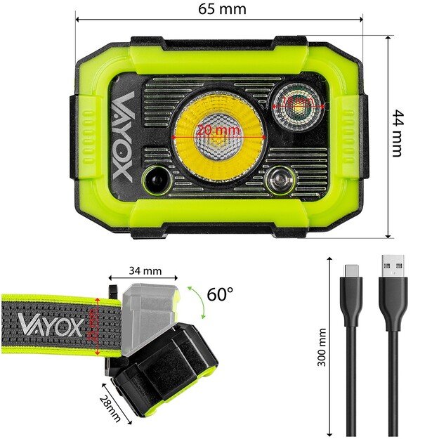 Vayox Įkraunamas žibintuvėlis 750lm CREE + SMD Pro Series VA0187