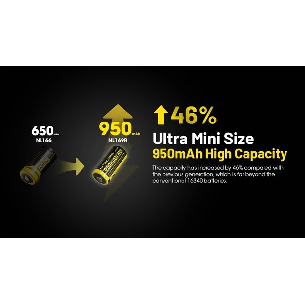 Nitecore Li-Ion baterija 16340, 950mAh, USB-C NL169R