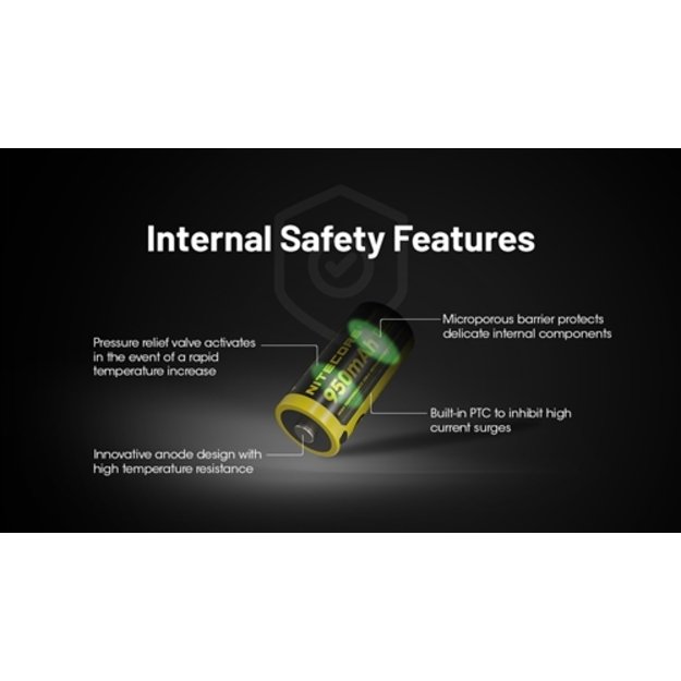 Nitecore Li-Ion baterija 16340, 950mAh, USB-C NL169R