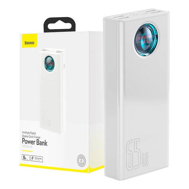 Powerbankas Baseus Amblight 30000 mAh, 4xUSB, USB-C, 65W (baltas)