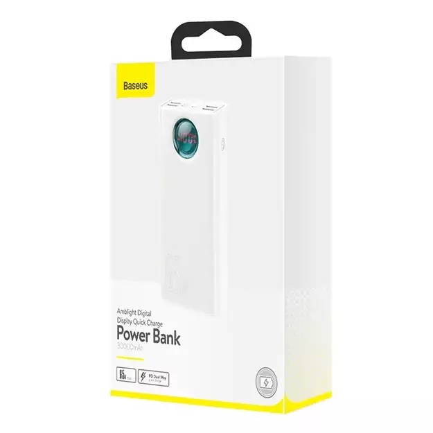 Powerbankas Baseus Amblight 30000 mAh, 4xUSB, USB-C, 65W (baltas)