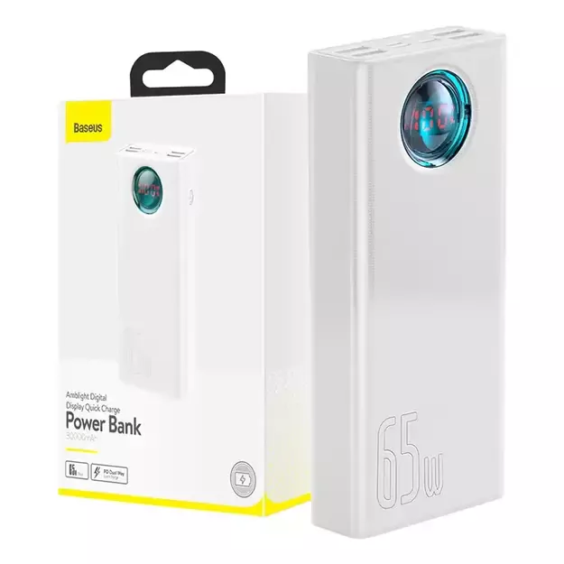 Powerbankas Baseus Amblight 30000 mAh, 4xUSB, USB-C, 65W (baltas)