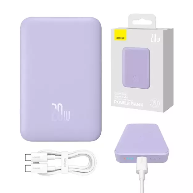 Maitinimo baterija Baseus Magnetic Mini 10000 mAh, USB-C 20W MagSafe (violetinė)