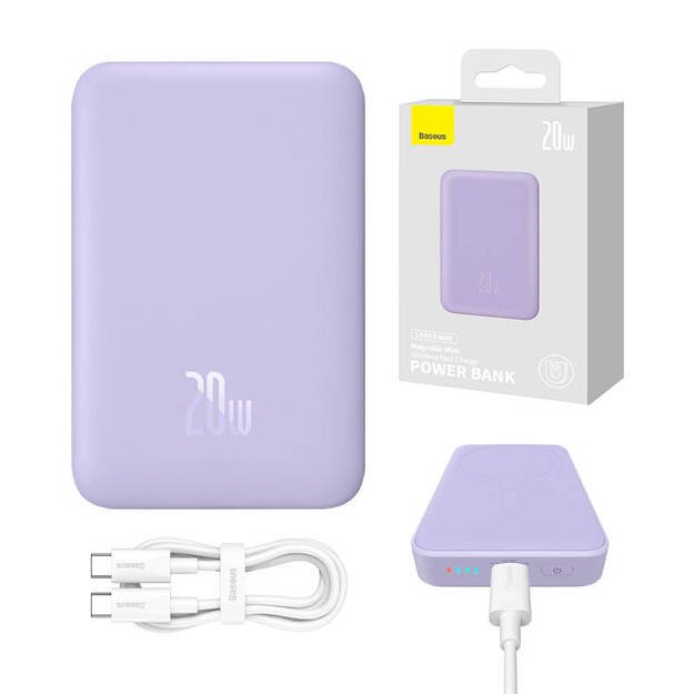 Maitinimo baterija Baseus Magnetic Mini 10000 mAh, USB-C 20W MagSafe (violetinė)