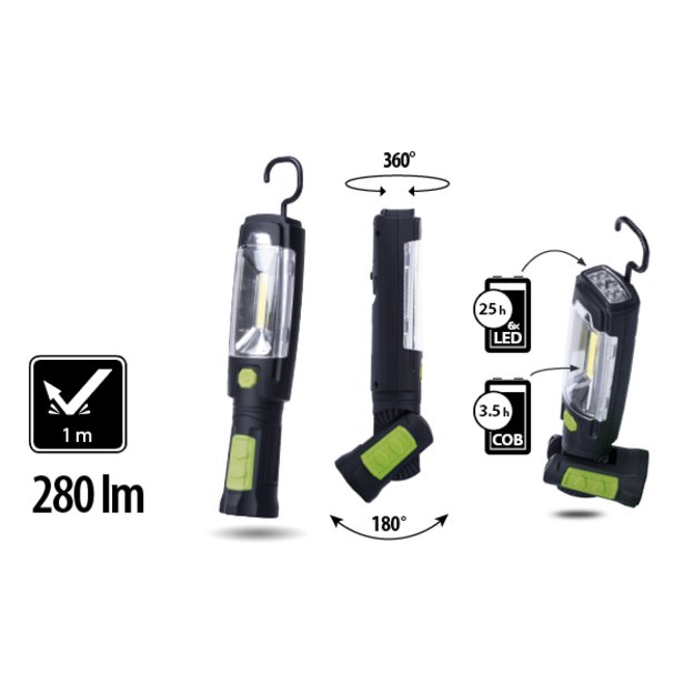 Įkraunamas žibintas 3W COB LED + 6 LED