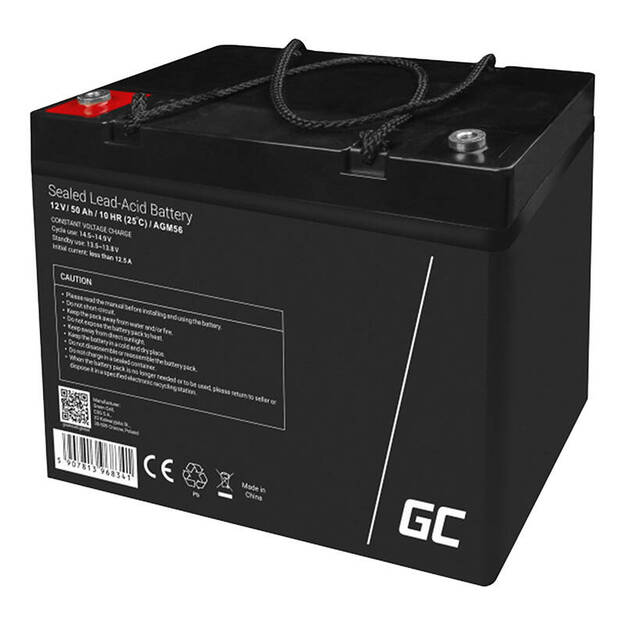 Techninės priežiūros nereikalaujantis AGM VRLA Green Cell AGM56 12V 50Ah akumuliatorius (motoroleriui, valčiai, neįgaliųjų vežimėliui, kemperiui, vejapjovei)