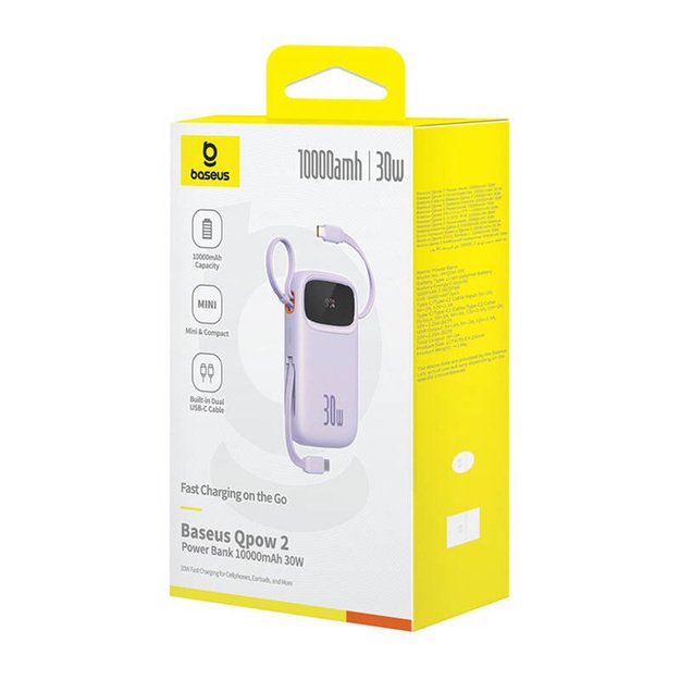 Блок питания Baseus QPow 2 10000mAh 30W 2xUSB-C (фиолетовый)