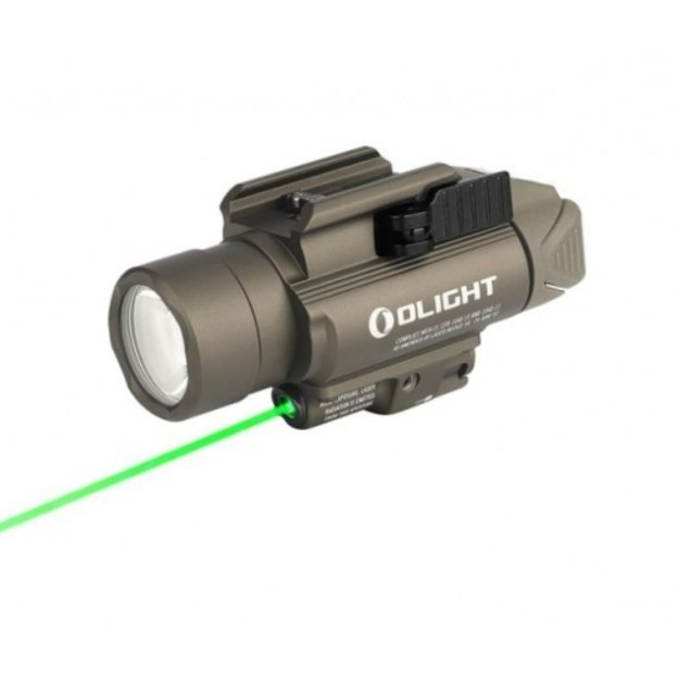 Olight Baldr PRO Desert Tan prožektorius su žaliu lazeriu