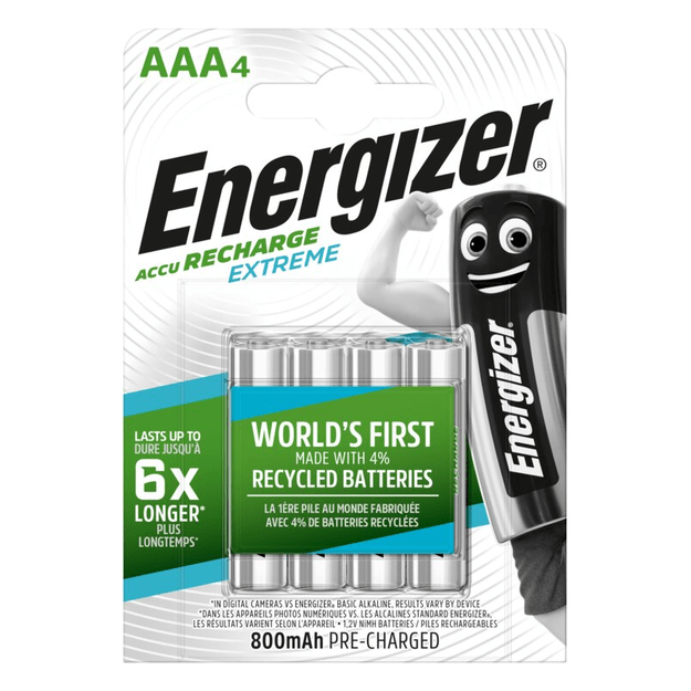 Energizer Extreme AAA HR03 800mAh Pre-charged Rechargeable Batteries | 4 Pack