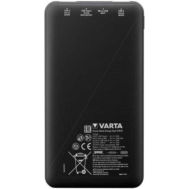 Atsarginis maitinimo šaltinis VARTA ENERGY 10000mAh Powerbank 57976