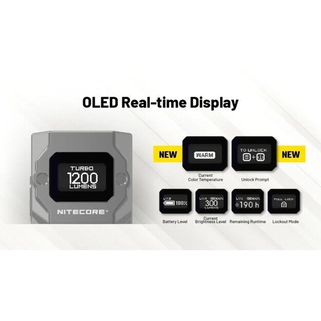 Nitecore TUP2 žibintuvėlis 1200 lm, MCT, OLED Oranžinis