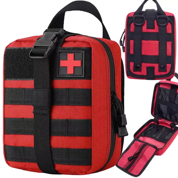 Tactical First Aid Pouch with MOLLE System, belt-mounted, red