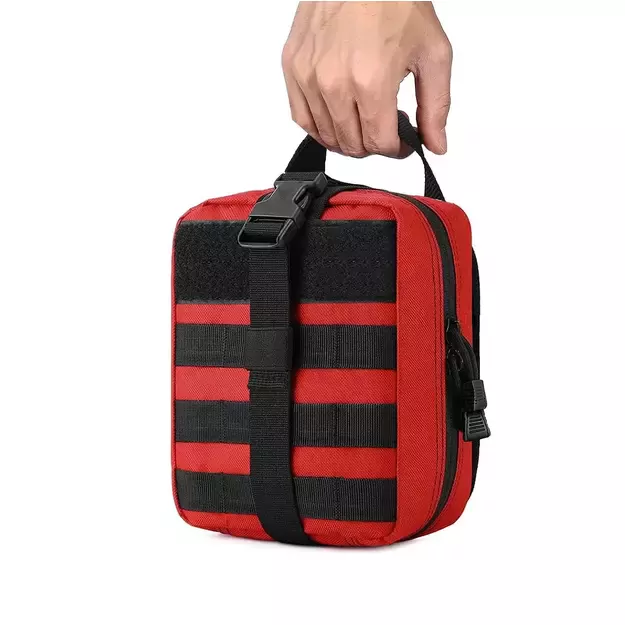 Tactical First Aid Pouch with MOLLE System, belt-mounted, red