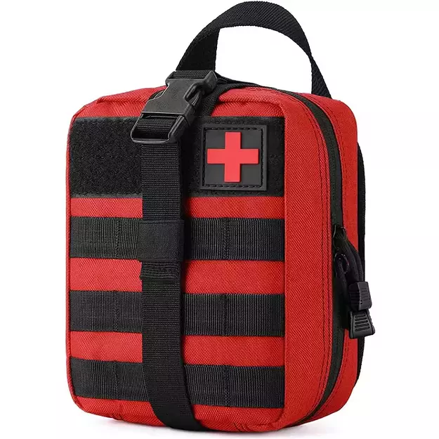Tactical First Aid Pouch with MOLLE System, belt-mounted, red