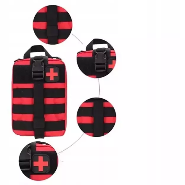 Tactical First Aid Pouch with MOLLE System, belt-mounted, red