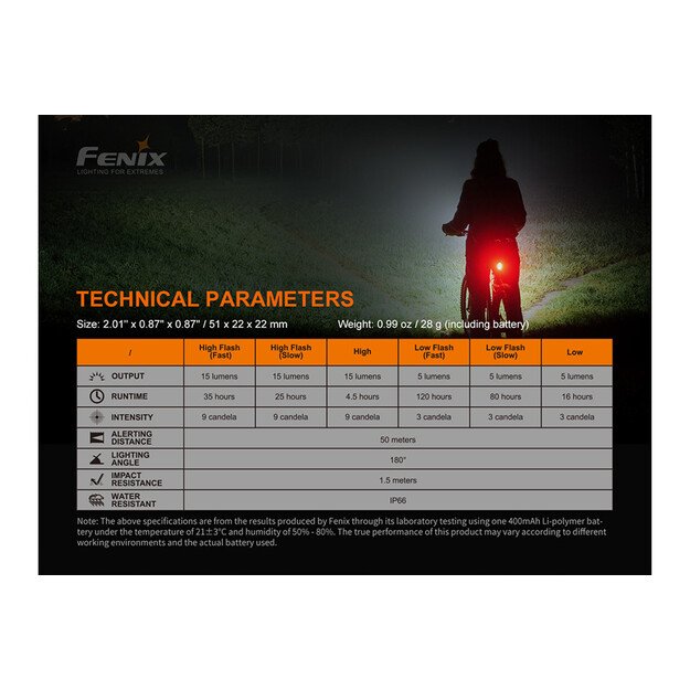 Įkraunamas dviračių galinis žibintas Fenix BC05R V2.0