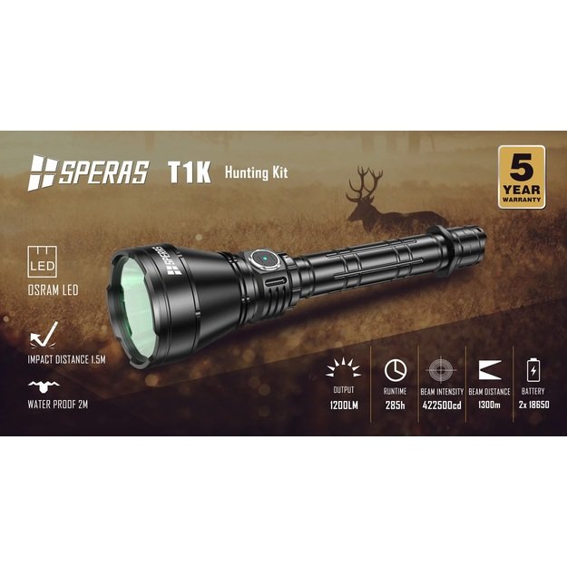 SPERAS T1K 1300M 1200LM prožektoriaus komplektas medžioklei