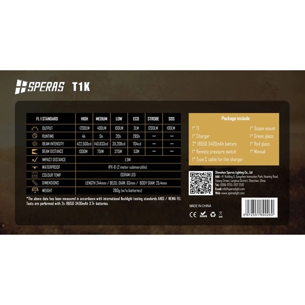 SPERAS T1K 1300M 1200LM prožektoriaus komplektas medžioklei