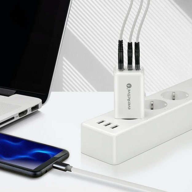 everActive GaN SC-655Q kintamosios srovės įkroviklis su USB lizdu ir 2 USB-C PD PPS QC4+ 65W
