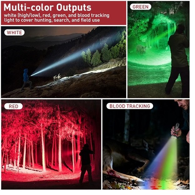 Охотничий фонарь Brinyte Spectra T5X с функцией изменения цвета для отслеживания кровавых следов.