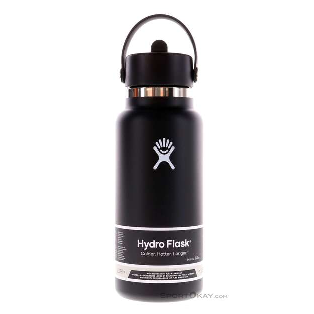 Термобутылка Hydro Flask с широкой гибкой трубочкой и крышкой, 946 мл, черная, W32BFS001