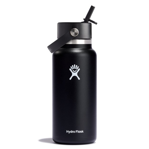 Термобутылка Hydro Flask с широкой гибкой трубочкой и крышкой, 946 мл, черная, W32BFS001