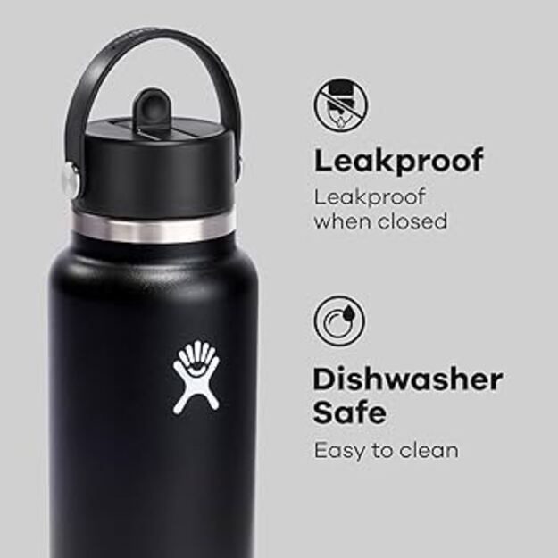 Термобутылка Hydro Flask с широкой гибкой трубочкой и крышкой, 946 мл, черная, W32BFS001