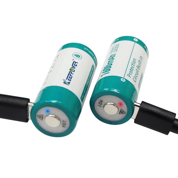 Keeppower RCR123A – 3V – 1000 mAh ličio jonų baterija (įkraunama per USB-C) P1634TC