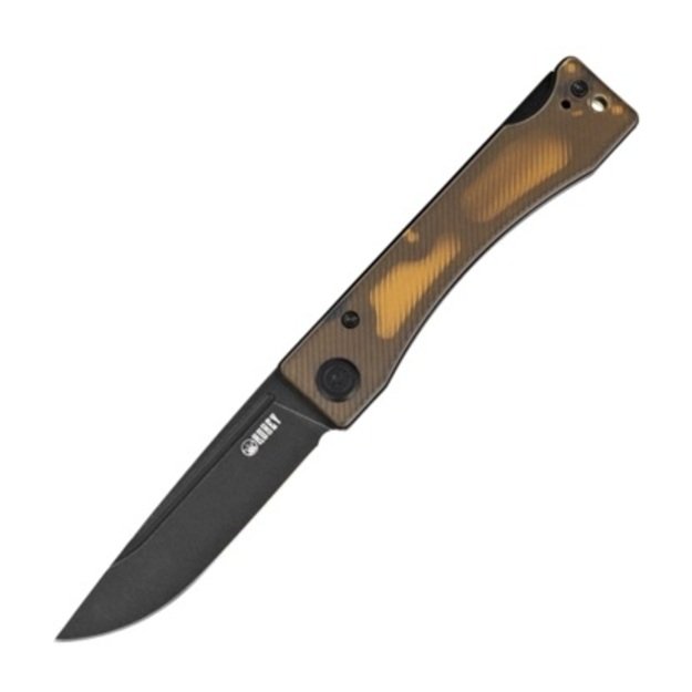Kubey Akino folding knife Yellow Ultem, Blackwashed 14C28N by Tiguass (KU2102H)