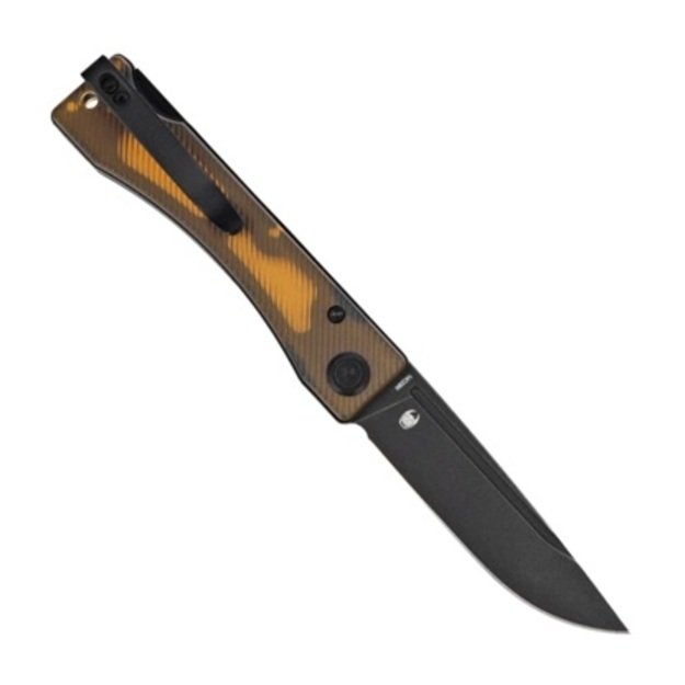 Kubey Akino folding knife Yellow Ultem, Blackwashed 14C28N by Tiguass (KU2102H)