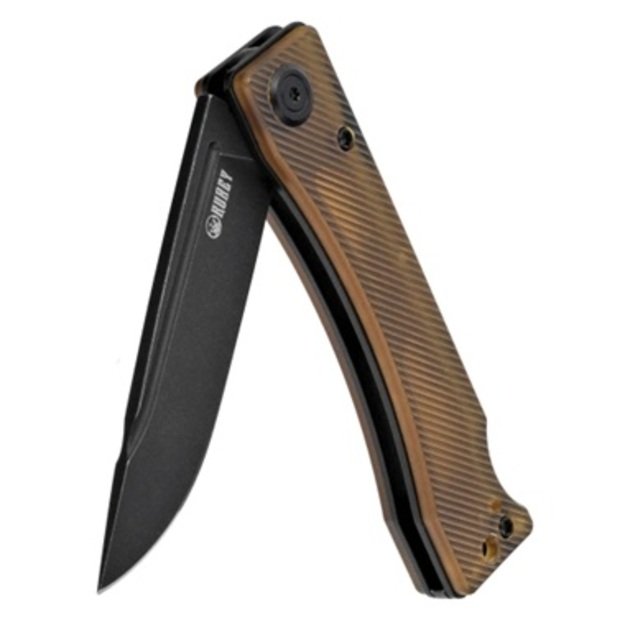 Kubey Akino folding knife Yellow Ultem, Blackwashed 14C28N by Tiguass (KU2102H)