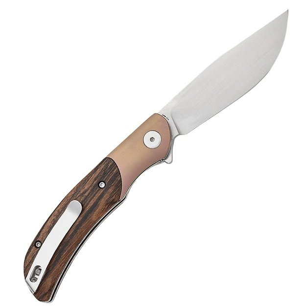 Petrified Fish Hourglass folding knife Sandalwood and Titanium PFP09SAWO