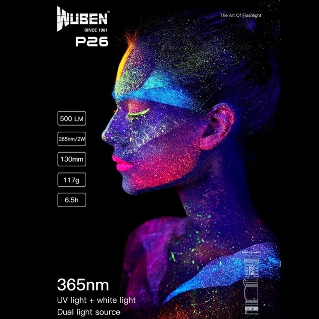 Фонарь Wuben P26 500лм с УФ-светом 365нм 2Вт