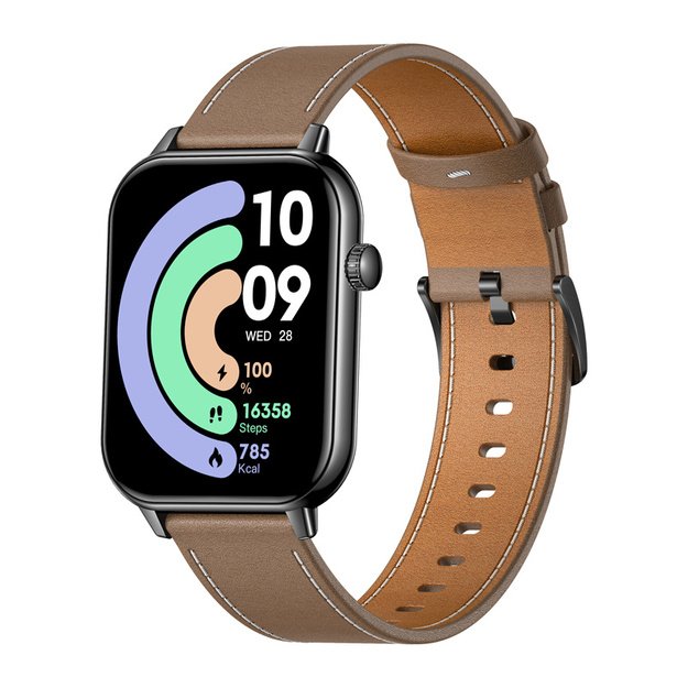 COLMI C28 Smartwatch &ndash; Black + Brown Leather Strap