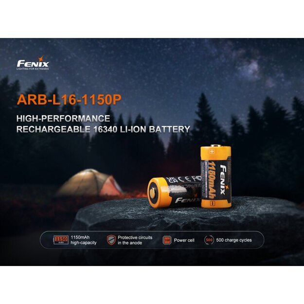 Аккумулятор Fenix ARB-L16-1150P Li-ion с защитой 16340 RC123A