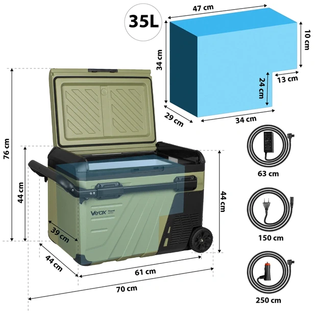 Kelioninis šaldytuvas 37L DC 12/24V AC 220-240V, vienos kameros, su ratukais, „Travel series VA-TW37“, Vayox