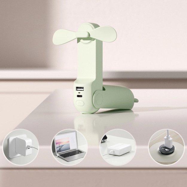 Jisulife nešiojamas ventiliatorius „Life8 Plus“ su USB įkrovimu, 4500 mAh, ir žibintuvėliu – žalias