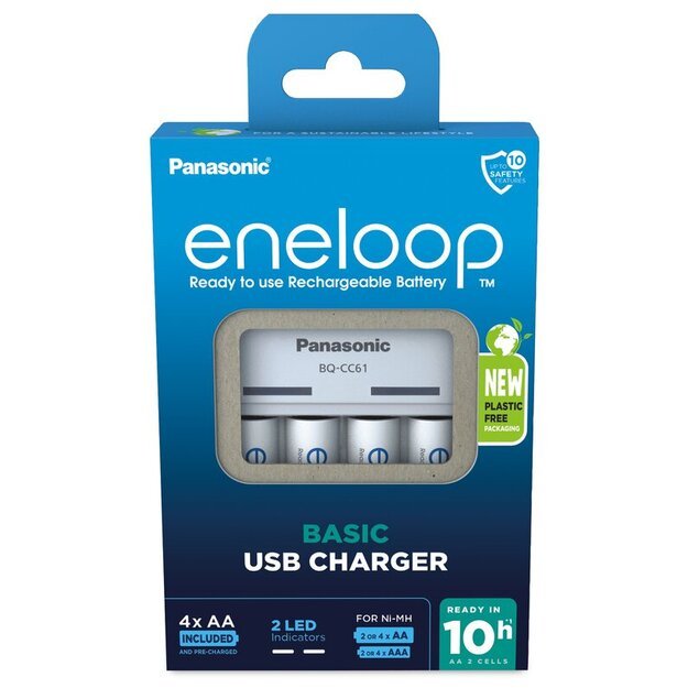 Panasonic Eneloop BQ-CC61 USB įkroviklis + 4 x R6/AA Eneloop 2000mAh