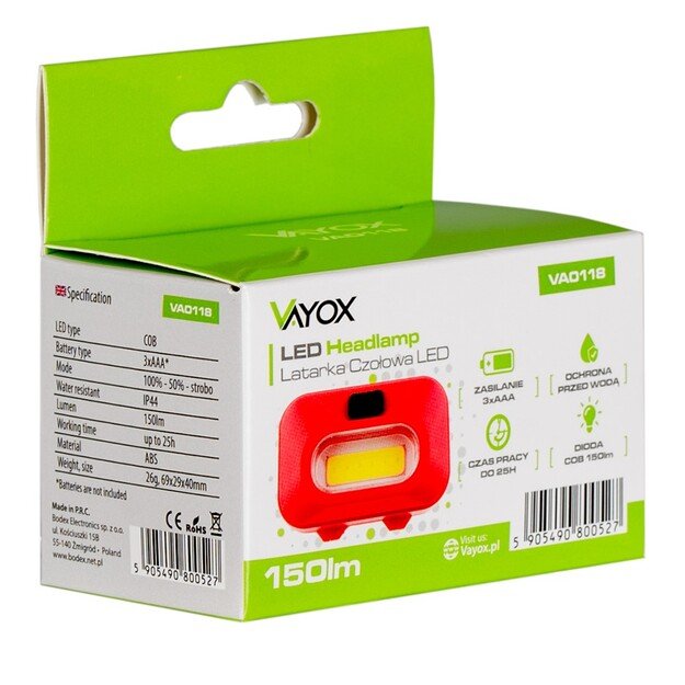 Vayox COB 150lm žibintuvėlis 3xAAA VA0118