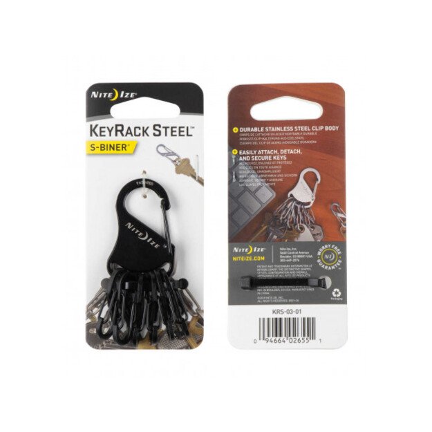 Nite Ize S-Biner juodas raktų laikiklis su karabinu KRS-03-01