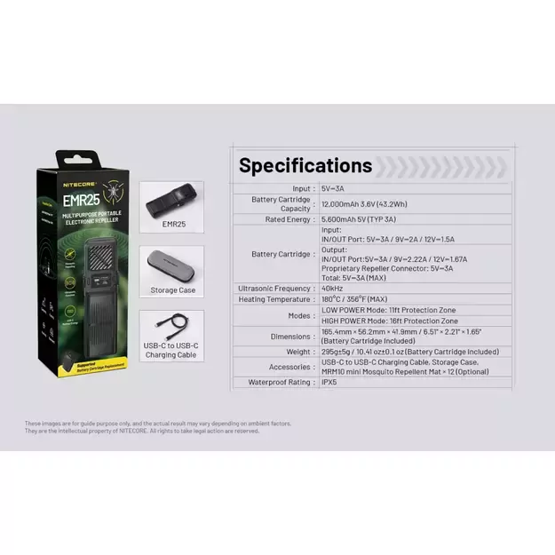 Nitecore EMR25 Отпугиватель комаров, OLED, аккумулятор 12000 мАч