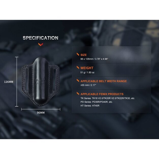Fenix ALP-20 odinis žibintuvėlio dėklas modeliams TK16 V2.0, TK20R V2.0, PD36R...
